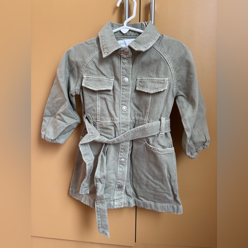 Zara Kids olive green Jean Dress with Belt